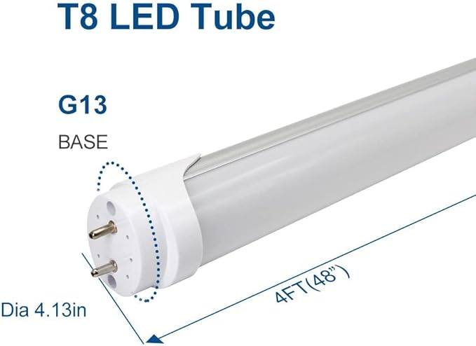 LightingWill LED T8 Light Tube 4FT, Warm White 3000K-3500K, Dual-End Powered Ballast Bypass, 2000Lumen 18W (40W Equivalent Fluorescent Replacement), Frosted Cover, AC85-265V Lighting Fixture, 1Pack