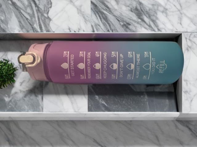 Motivational Water Bottle, 25 oz, Purple-Blue, with Timer, Fitness/Weight Loss Tracker, Quotes, blue/Purple, WB1013