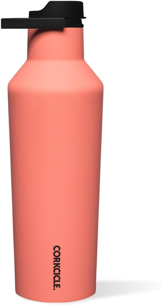 Corkcicle Insulated Canteen Travel Water Bottle, Triple Insulated Stainless Steel, Easy Grip Quick Sip Cap, Keeps Beverages Cold for 25 Hours or Warm for 12 Hours, 32oz, Neon Lights Coral