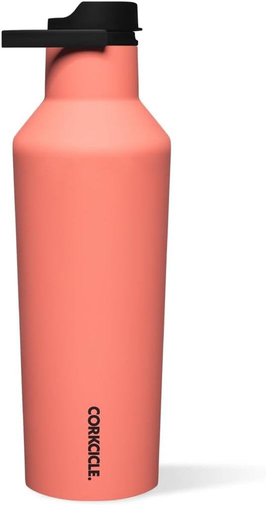 Corkcicle Insulated Canteen Travel Water Bottle, Triple Insulated Stainless Steel, Easy Grip Quick Sip Cap, Keeps Beverages Cold for 25 Hours or Warm for 12 Hours, 32oz, Neon Lights Coral