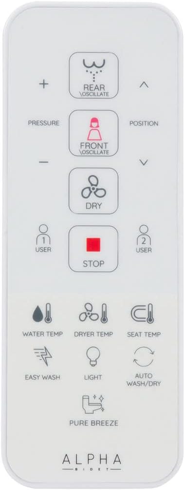 ALPHA BIDET UX Pearl Bidet Toilet Seat in Elongated White | Ultra Low Profile | Endless Warm Water | Arced Stainless Steel Nozzle | LED Nightlight | Dryer | Deodorizer | 3 Year Warranty