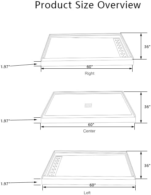 60"×36" Shower Base with Central Drain - Heavy-Duty Solid Surface Construction, 3" Barrier-Free Threshold & Slip-Resistant Textured Floor