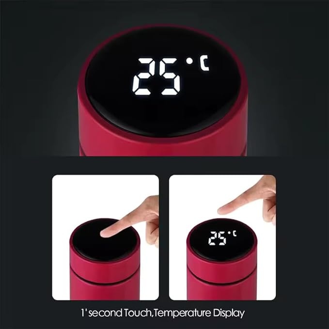 Smart Stainless Steel Water Bottle with LED Temperature Display, 16oz (480ml), Double Wall, Reusable Tumbler (Red)
