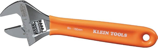 Klein Tools O5076 Adjustable Wrench, Precision Forged 1 1/2-Inch Extra-Capacity Jaw, SAE and Metric Scales, Plastic-Dipped Handle, 6-Inch