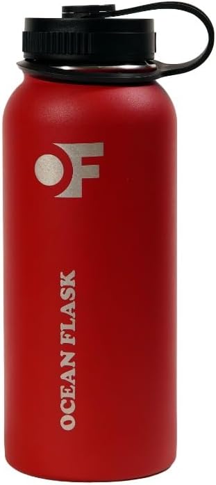 Sports Water Bottle - 32 Oz 3 Lids Straw Lid Leak Proof (Straw, Spout and Handle Lid)- Stainless Steel Sport and Gym, Travel Bottles for Men, Women -Insulated Thermos (Fire Red)