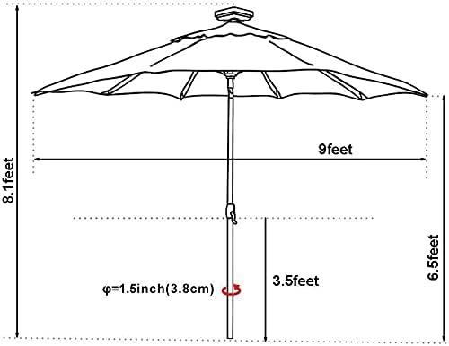 EliteShade USA 10-Year-Non-Fading Solar 9ft Market Umbrella with 80 LED Lights Patio Umbrellas Outdoor Table Umbrella with Ventilation, Sunflower Yellow