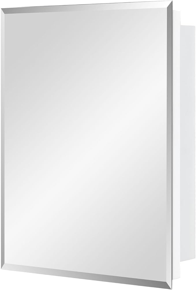 Bathroom Medicine Cabinet with Beveled Edge Mirrored Door 14 x 18 inch, Recessed or Surface Mount, with Adjustable Glass Shelves
