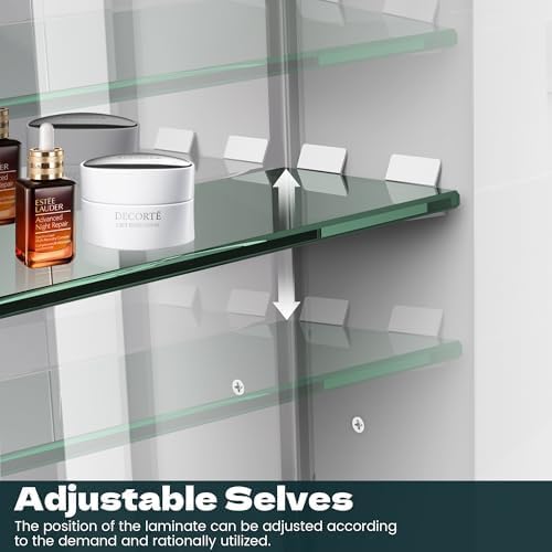 Medicine Cabinet with Mirror Door&Adjustable Shelves, Wall-Mounted Rectangular Medicine Cabinet Beveled Edge Frame, 20" x 26"x 5.3"
