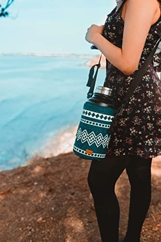 Water Bottle Holder w/ Strap | Bottle Sleeve Carrier for Walking, Backpacking | Hydro and Iron Flask Sling Bag | Bottle Protector for Beer Water Coffee Wine | Camping Accessories (40 oz, Laguna Blue)