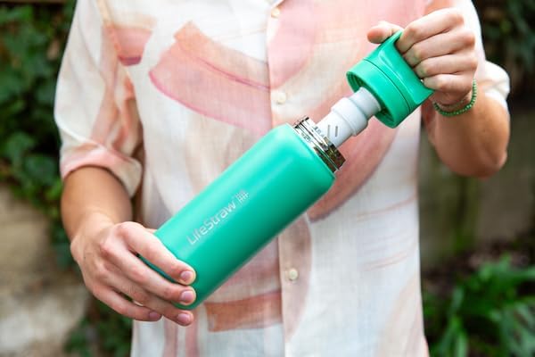 LifeStraw Go Series – Insulated Stainless Steel Water Filter Bottle for Travel and Everyday Use, 24oz Thistle Purple