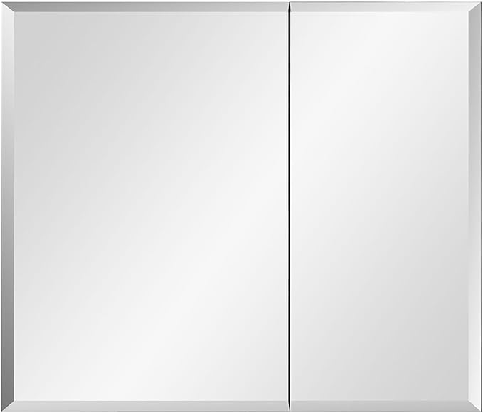 Black Bathroom Medicine Cabinet with Beveled Edge Mirrored Door 30 x 26 inch, Recessed or Surface Mount, with Adjustable Glass Shelves