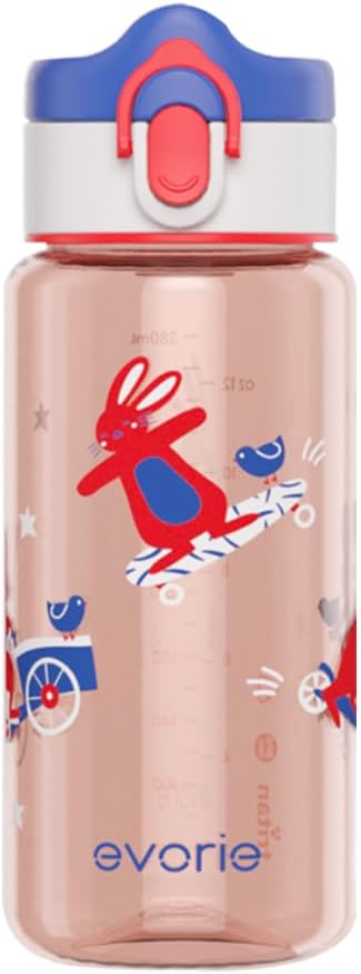 Evorie Tritan Kids Water Bottle for School No Straw 13oz BPA Free Plastic Sports Bottle Reusable Lightweight Leak Proof Travel Drinks Bottle Spout Drinking Cup Running Flip Top