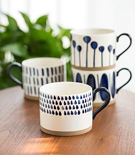 Koja 15 oz. Elegant Hand Painted Decorative Large Porcelain Ceramic Mug Set. 4 Decorative Mugs. Colorful Gift Pack. Impress & Entertain Family & Guests. Dishwasher Microwave Safe.