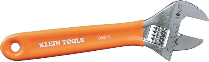 Klein Tools O5076 Adjustable Wrench, Precision Forged 1 1/2-Inch Extra-Capacity Jaw, SAE and Metric Scales, Plastic-Dipped Handle, 6-Inch