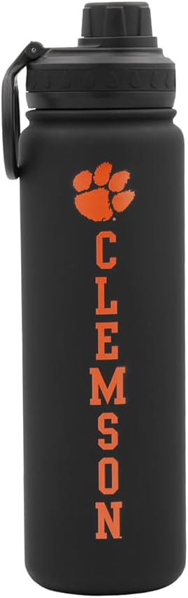 Clemson University Water Bottle - Black Double Walled Stainless Steel 24 oz Keeps Drinks Cold or Hot