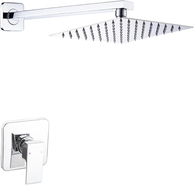 Shower Faucet Set Chrome, Single Function Shower Trim Kit with Rough-in Valve Bathroom Luxury Rain Shower Set Rainfall Shower System with Square Stainless Steel Metal Showerhead