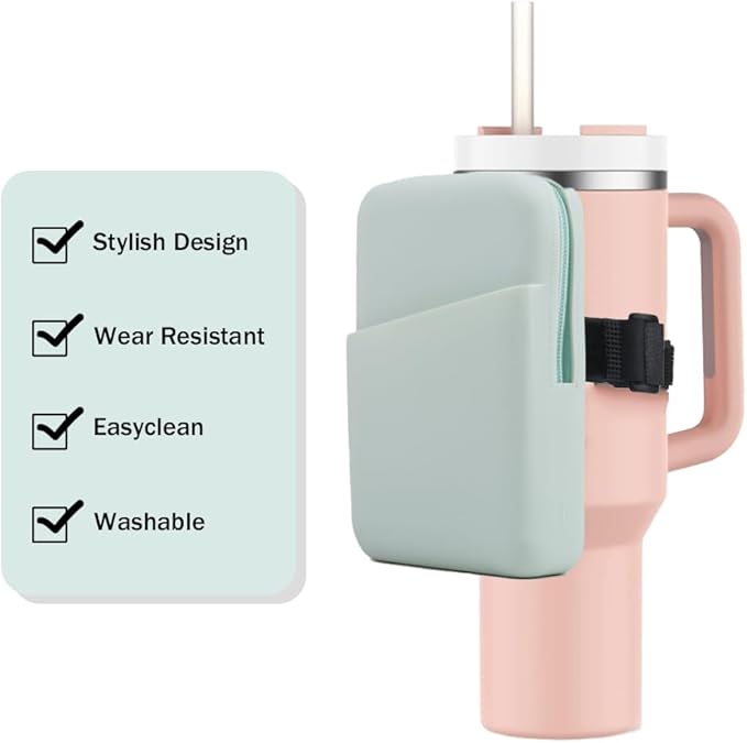 Water Bottle Pouch silicone Gym Tumbler Accessories for Stanley Quencher, IceFlow Simple Modern tumbler20 oz 30 oz 40 oz, with pocket for storage for Phone, Card, Key, Wallet (Mint Green)