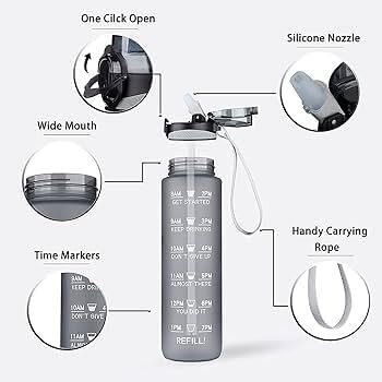 Generic Stay Hydrated in style 3-in-1 Piece Motivational Water Bottle Set with Time Marker, Leak-Proof and BPA-Free Design - Perfect for fitness activities and outdoor adventures!, Black