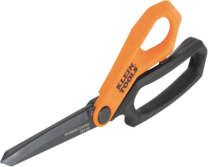 Klein Tools T2110 Titanium-Coated Professional Scissors, Stainless Steel Shears for Cutting Sheet Metal, Leather, and Heavy-Duty Materials, 10-Inch