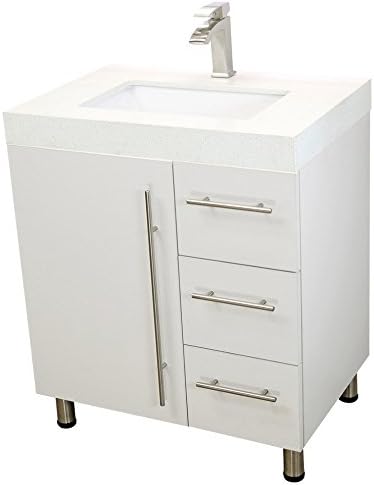 30" Freestanding Bathroom Vanity, White Texture Embossed. White Integrated Countertop