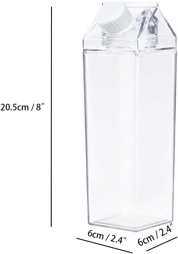 Jinberry 500ml/17Oz Cute Clear Milk Carton Water Bottle Portable Drinkware for Outdoor Climbing Tour or Camping