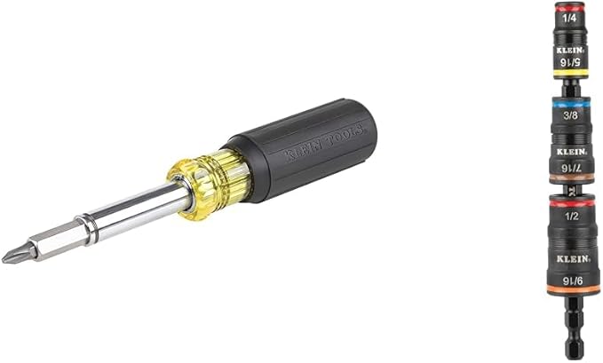 Klein Tools Magnetic 11-in-1 Multi-Tool Screwdriver With 8 Bits and Impact 7-in-1 Flip Socket Set With 6 Sizes
