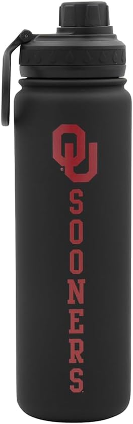 Oklahoma Sooners Water Bottle - Black Double Walled Stainless Steel 24 oz Keeps Drinks Cold or Hot