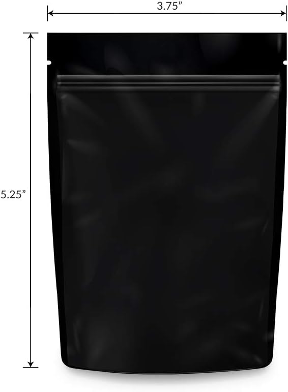 Mylar Bags Smell Proof -1000 Count (Black, 1/8 Ounce 5.25"x3.75") - 6mil Thickness Packaging Bags - Mylar Bags For Food Storage - Resealable Bags
