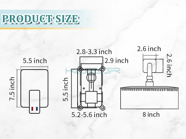 1Pc 304 Stainless Steel Shower Faucet Set, Rain Shower Head with Handheld Spray, Square Shower Head with 3 Setting Handheld Combo and Brass Valve Kit (Matte Black, 8 Inch Rain Shower Head)