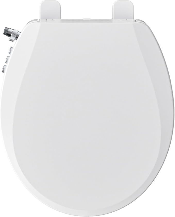 Bidet Toilet Seat, Soft Close Round Toilet Seat, Button control Feminine/Posterior Wash Switch, Knob Control Water Pressure,White Bidet Seat Attachment with Brass inlet