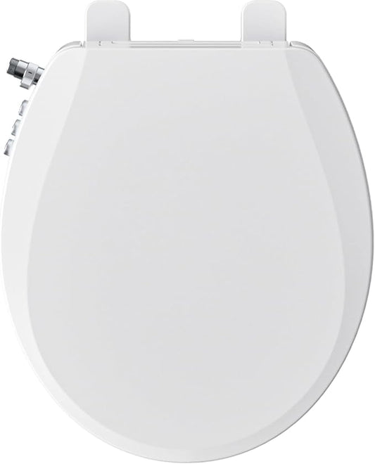 Bidet Toilet Seat, Soft Close Round Toilet Seat, Button control Feminine/Posterior Wash Switch, Knob Control Water Pressure,White Bidet Seat Attachment with Brass inlet