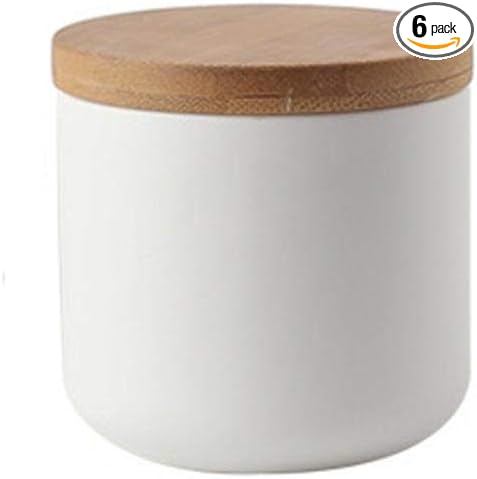 MilkyWay Food Storage Jar Strong Ceramic Storage Canisters with Airtight Seal Bamboo Lid Modern Design Seal Damp-Proof Kitchen Jar for Coffee, Tea, Spice and More (White(S: 8.7oz/260ml))