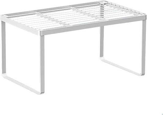 Kitchen Cabinet Storage Shelf Stackable Wire Spice Rack Organizer Heavy Duty Space Saver for Bathroom Bedroom Closet Laundry Room Office Countertop - White, Pack 1