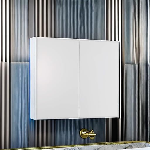 Movo Double Doors Medicine Cabinet with Mirror, 30 inch X 26 inch Aluminum Bathroom Medicine Cabinet, Adjustable Glass Shelves, Waterproof and Rust-Resist, Recess or Surface Mount