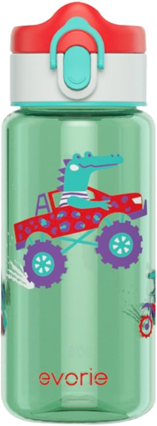 Evorie Tritan Kids Water Bottle for School No Straw 13oz BPA Free Plastic Sports Bottle Reusable Lightweight Leak Proof Travel Drinks Bottle Spout Drinking Cup Running Flip Top