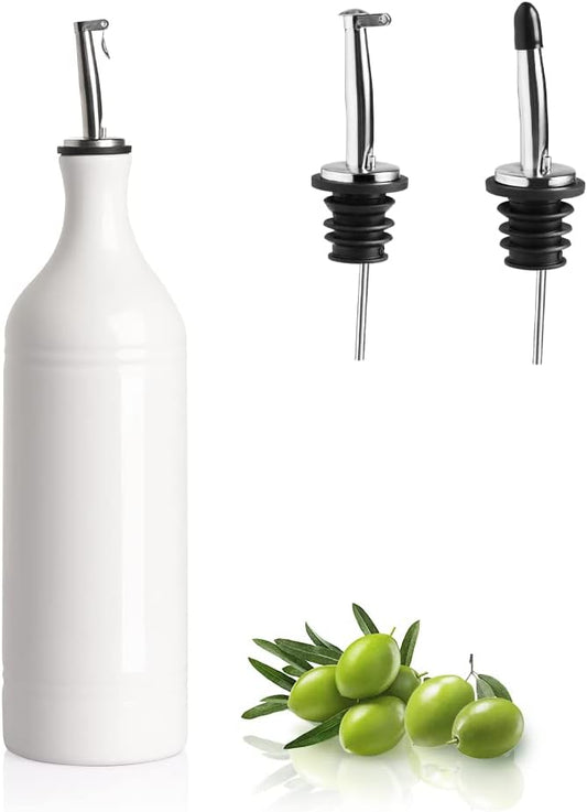 Sweejar Large Ceramic Olive Oil Dispenser Bottle, Opaque Oil Cruet Protects Oil to Reduce Oxidation, Suitable For Storage Of Oil, Vinegar, Soy Sauce & Other Liquids, Pack of 1, 24 Fl Oz (White)