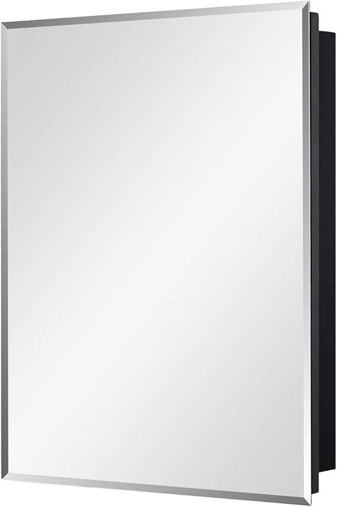 Black Bathroom Medicine Cabinet with Beveled Edge Mirrored Door 20 x 26 inch, Recessed or Surface Mount, with Adjustable Glass Shelves