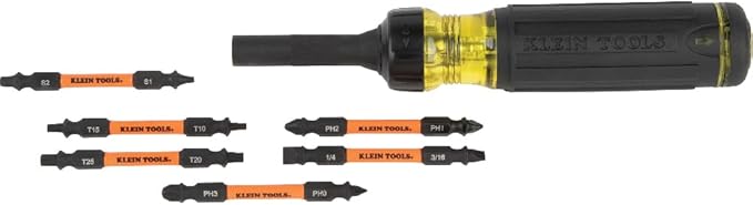 Klein Tools 32313HD 13-in-1 Multi-bit Ratcheting Screwdriver, Double-Ended Impact Bit Set, 12 Impact Driver Bits and 1/4-Inch Nut Driver