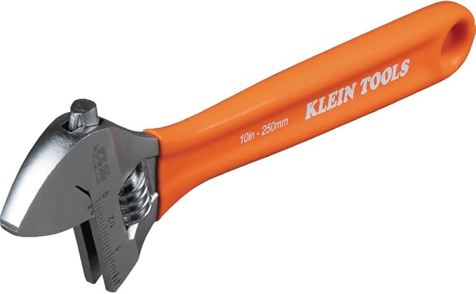Klein Tools O50710 Adjustable Wrench, Precision Forged 1 1/2-Inch Extra-Capacity Jaw, SAE and Metric Scales, Plastic-Dipped Handle, 10-Inch