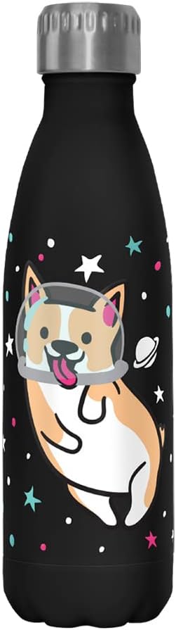 Fifth Sun Space Corgi 17 oz Stainless Steel Water Bottle, 17 Ounce, Multicolored