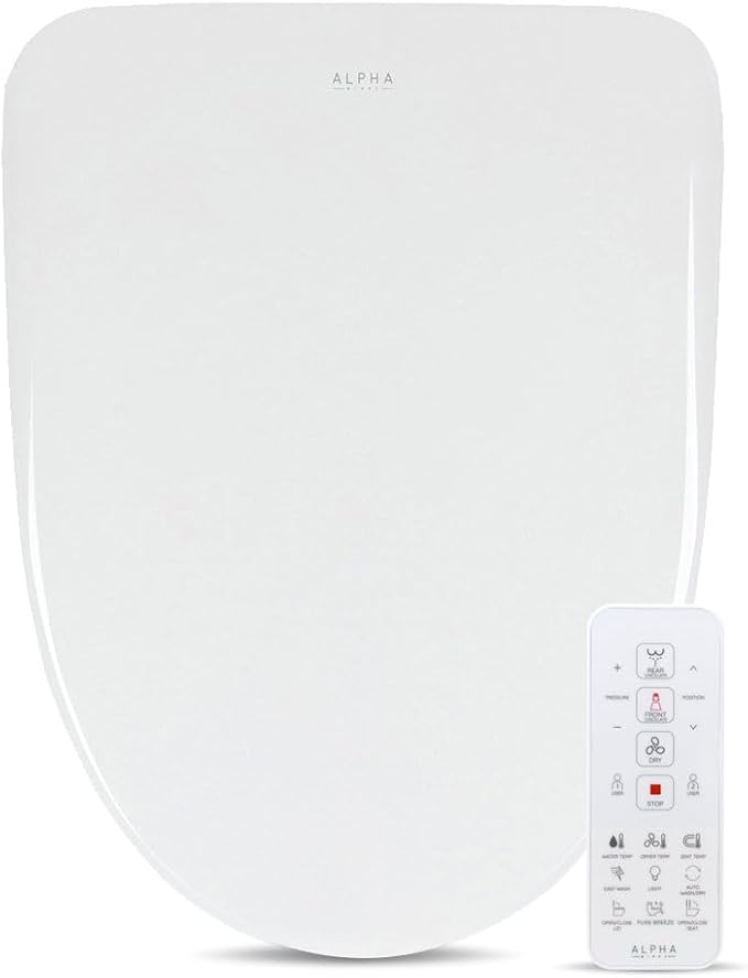 ALPHA BIDET UXA Pearl Auto Bidet Toilet Seat in Elongated White | Endless Warm Water | Automatic Lid and Seat | Arced Stainless Steel Nozzle | LED Nightlight | Dryer | Deodorizer | 3 Year Warranty