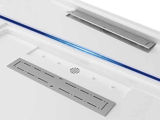 Acrylic Shower Base with Left or Right Drain, Single Threshold, Rectangular Shower Pan, Slip-Resistant Textured Surface,Includes Stainless Steel Chrome Trench Cover (white, 60"×32"×4")