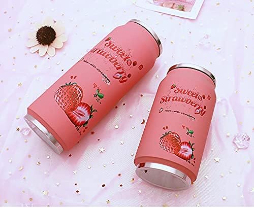 Kawaii Water Bottles Stainless Steel Water Bottle Kawaii Water Bottle with Straw Japanese Water Bottle Insulated (500ml/16.13oz，Pink Strawberry)