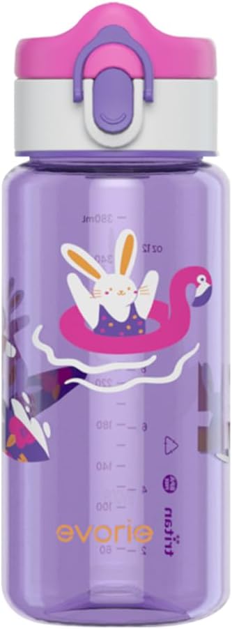 Evorie Tritan Kids Water Bottle for School No Straw 13oz BPA Free Plastic Sports Bottle Reusable Lightweight Leak Proof Travel Drinks Bottle Spout Drinking Cup Running Flip Top