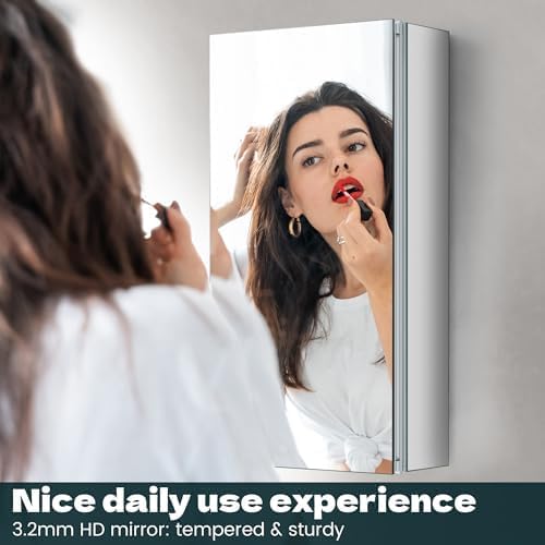 Medicine Cabinet with Mirror Door&Adjustable Shelves, Wall-Mounted Rectangular Medicine Cabinet Beveled Edge Frame, 20" x 26"x 5.3"