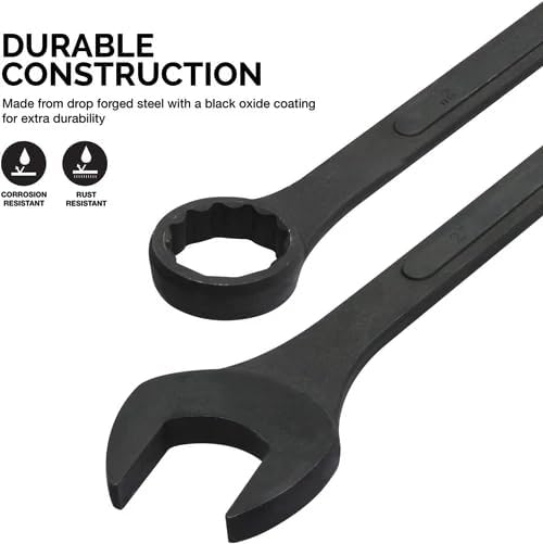 Neiko 03129A Jumbo Combination Wrench Set, 10-Piece Open-End Wrench Set, SAE Sizes 1 5/16 Inches to 2 Inches for Large Vehicles, Black Oxide Finish