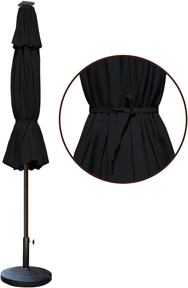 EliteShade USA 10-Year-Non-Fading Solar 9ft Market Umbrella with 80 LED Lights Patio Umbrellas Outdoor Table Umbrella with Ventilation, Black