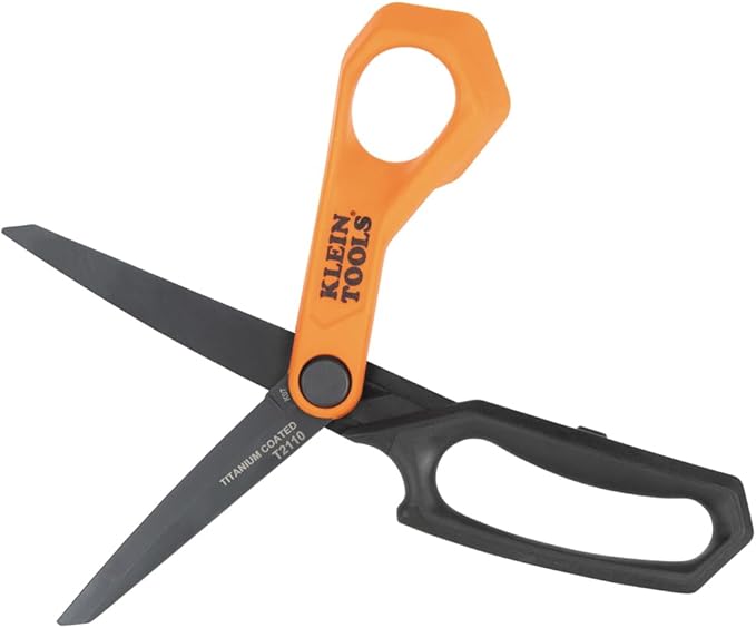 Klein Tools T2110 Titanium-Coated Professional Scissors, Stainless Steel Shears for Cutting Sheet Metal, Leather, and Heavy-Duty Materials, 10-Inch