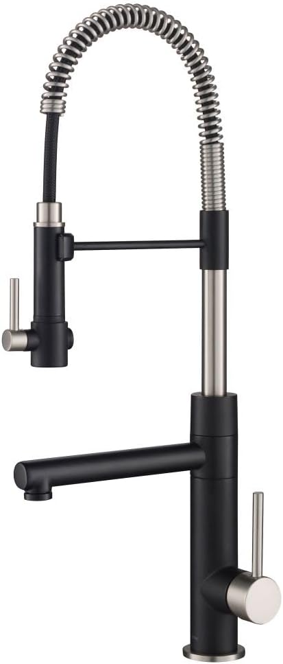 KRAUS Artec Pro (1 st Gen) Commercial Style Pre-Rinse Single Handle Kitchen Faucet (No Pull Down) with Pot Filler in Spot Free Stainless Steel/Matte Black, KPF-1603SFSMB