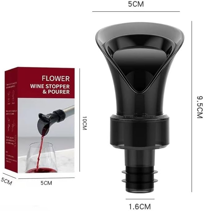 GeRRiT Black Wine Stopper Creative Petal Type Red Wine Vacuum Preservation Stopper Wine Pourer 2-in-1 Decanter Quick Wine Primer, Ideal Gift Accessories, short